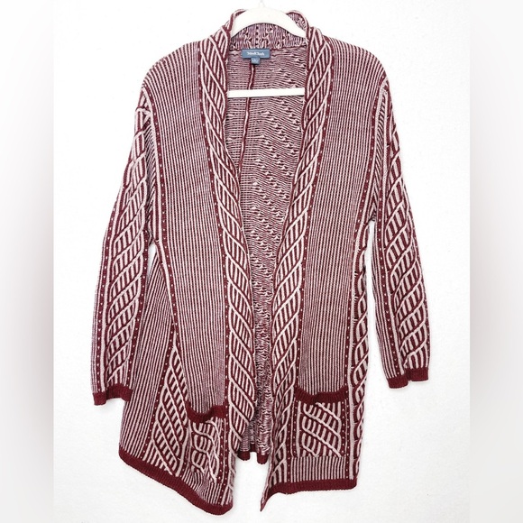 ModCloth Standout Burgundy Knit Open Front Cardigan Sweater Size Large - Picture 4 of 8